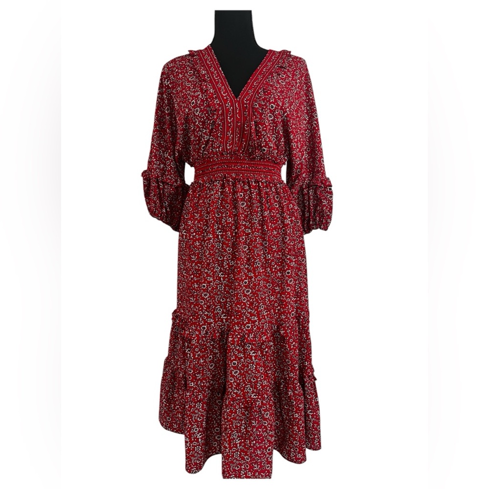 Floral long dress, mid arm, size medium